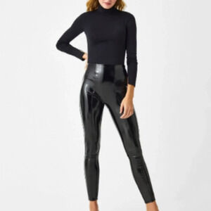 SPANX Faux Patent Leather Leggings in Classic Black  Size Small Petite